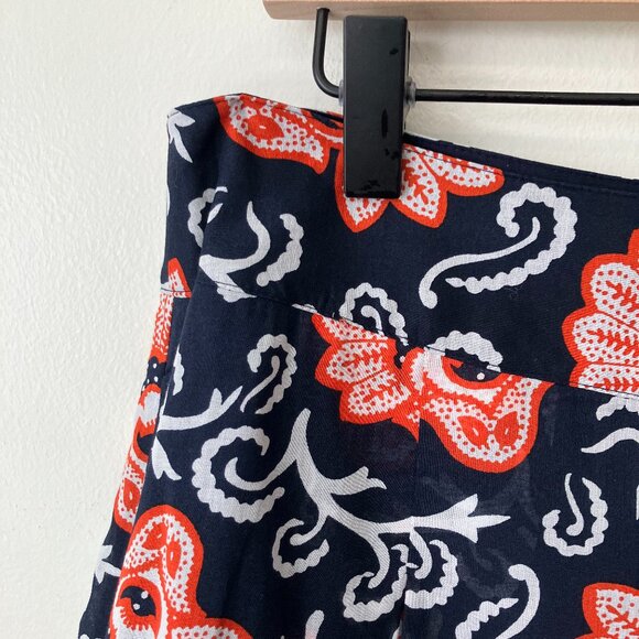 Talbots Petites 100% Cotton Navy Blue & Orange Floral Pleated Midi Skirt, NWT - Picture 2 of 10